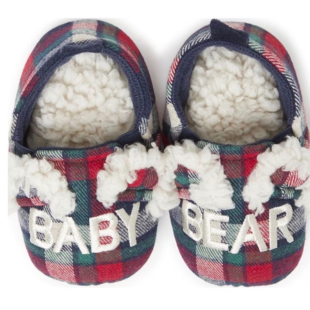 Baby Size 3/4 DEARFOAMS BABY BEAR Navy Red Green Plaid Booties New Baby 3/4